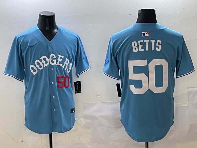 Men Los Angeles Dodgers #50 Betts Light Blue Throwback Game 2025 Nike MLB Jersey style 11->los angeles dodgers->MLB Jersey
